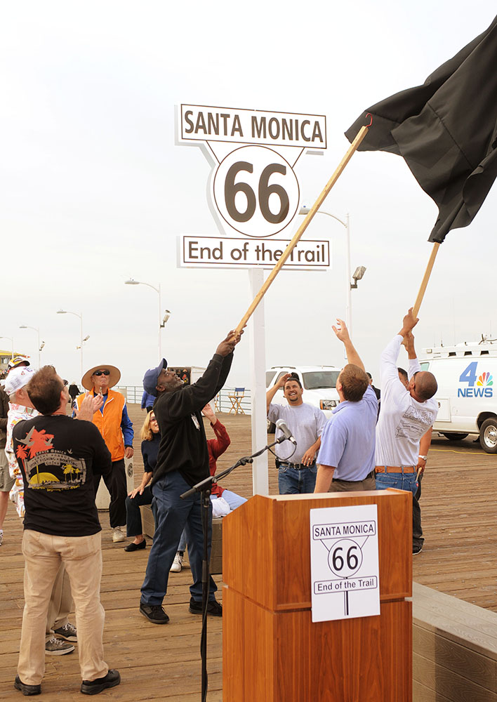 The unveiling of the End of the Trail sign